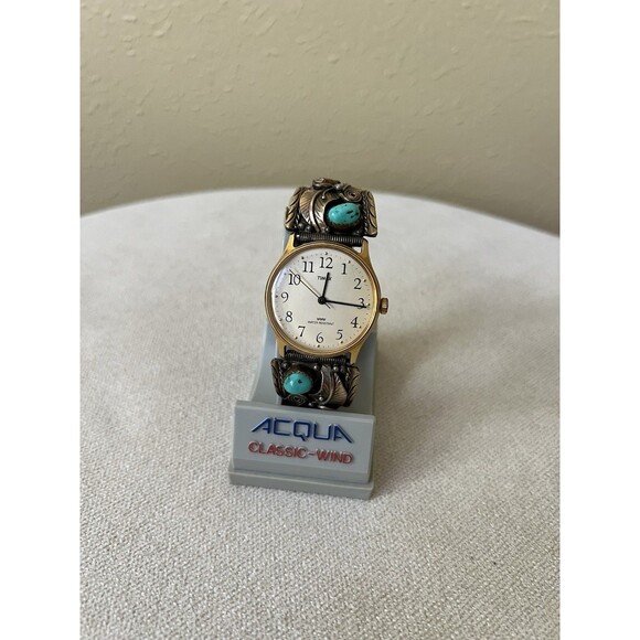VTG TIMEX 12K TURQUOISE WATCH BAND FLORAL WATER RESISTANT BASE METAL BEZEL main image 9